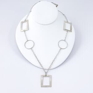 Vintage Geometric Link Sterling Silver Statement Necklace 36”
